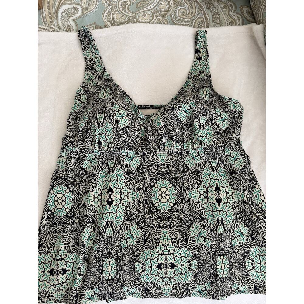 Swimsuits For All Black And Teal Geometric Print Tankini Top Molded Cups Size 22
